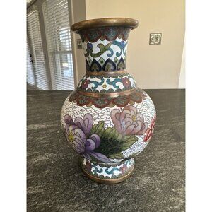 Chinese Cloisonné Vase 6” Height Porcelain Enamel Floral Butterfly Colorful